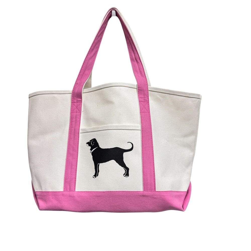 The Black Dog Canvas Tote Bag Pink White Labrador Graphic Beach Travel Bag